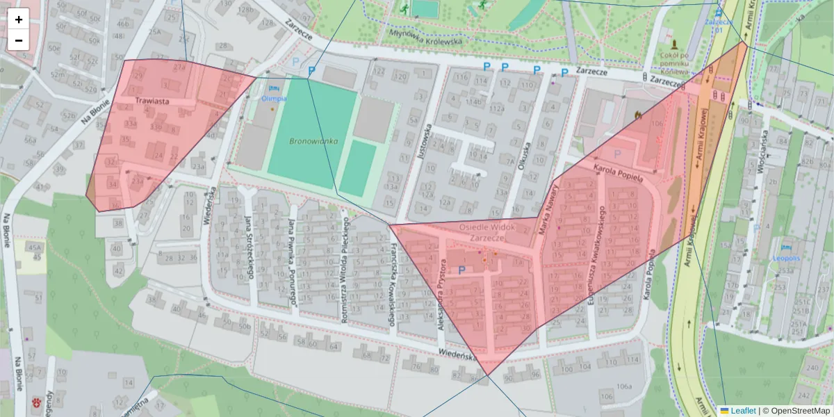 Szczegółowa mapa kodu pocztowego 30-135 z granicami, sąsiednimi kodami pocztowymi i urzędami pocztowymi