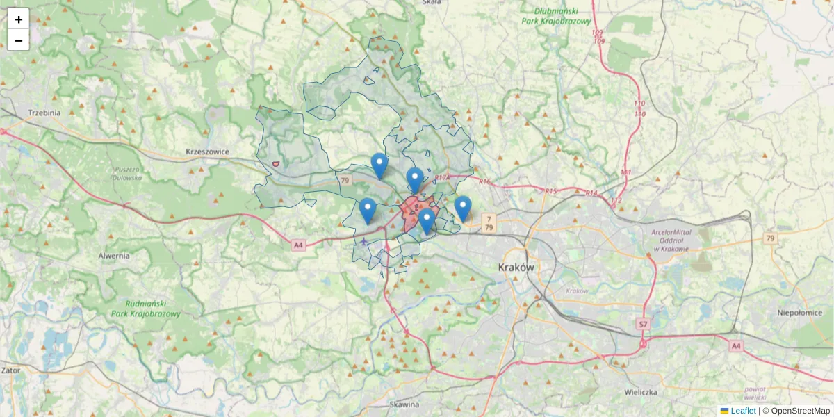 Szczegółowa mapa kodu pocztowego 30-199 z granicami, sąsiednimi kodami pocztowymi i urzędami pocztowymi