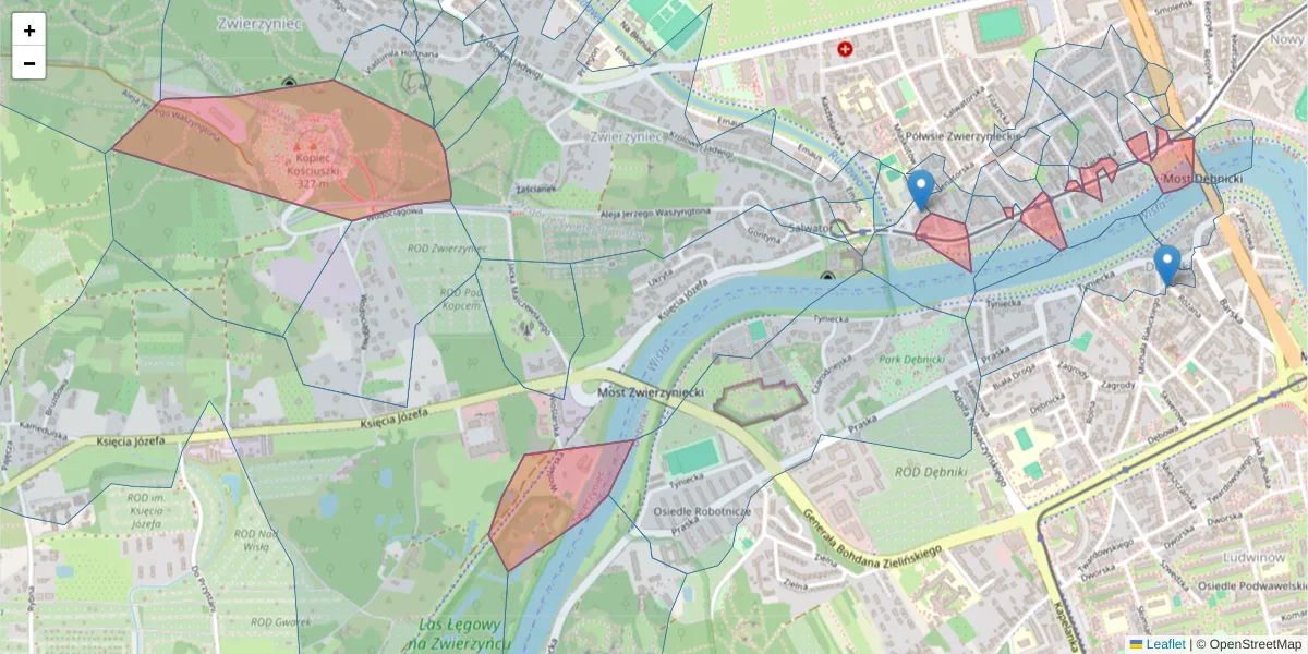 Szczegółowa mapa kodu pocztowego 30-204 z granicami, sąsiednimi kodami pocztowymi i urzędami pocztowymi