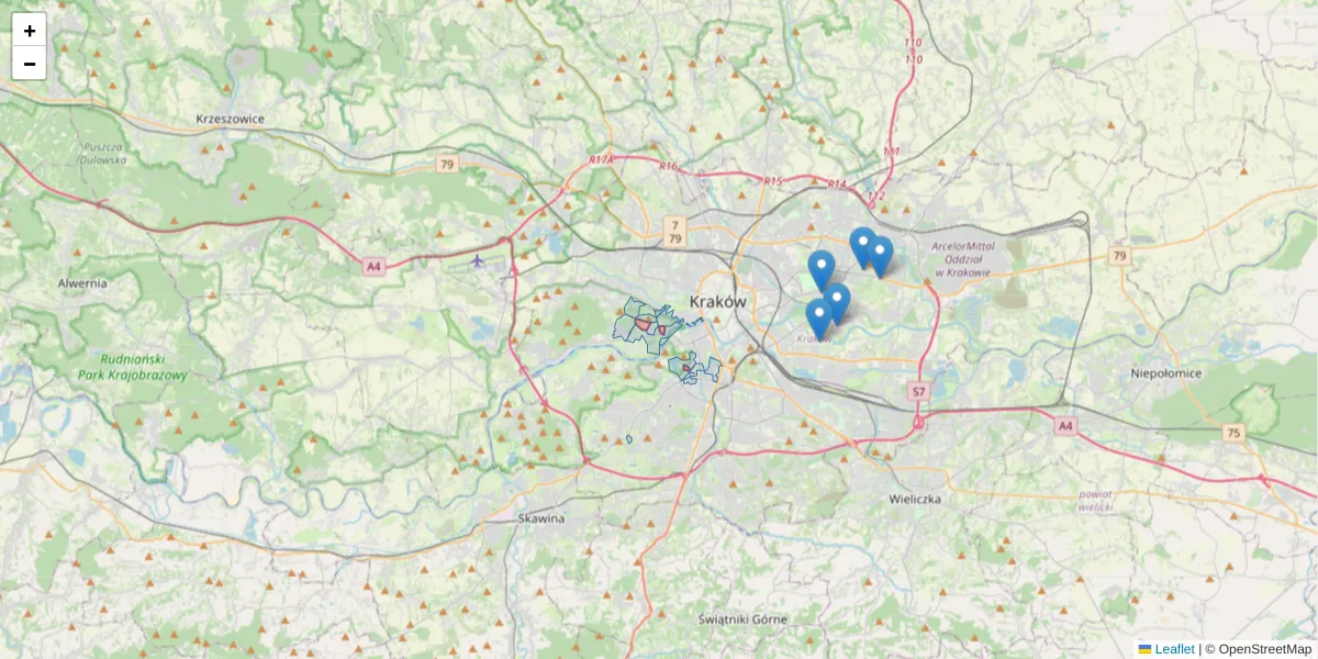 Szczegółowa mapa kodu pocztowego 30-207 z granicami, sąsiednimi kodami pocztowymi i urzędami pocztowymi