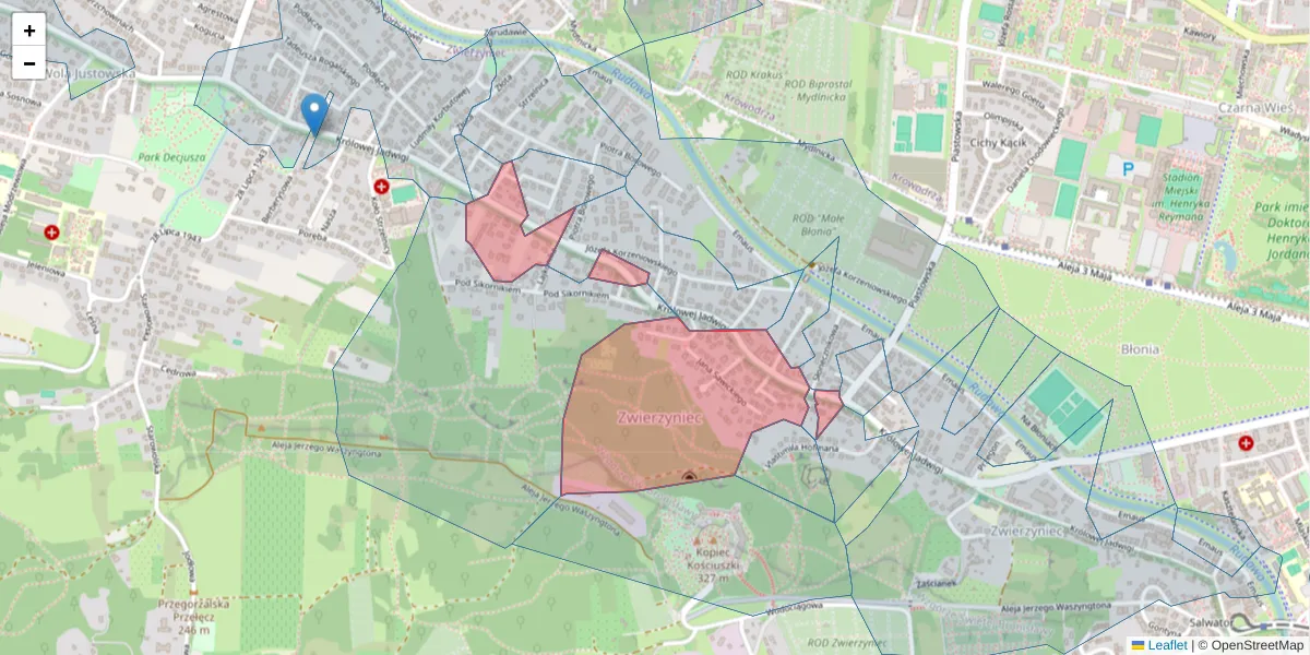Szczegółowa mapa kodu pocztowego 30-212 z granicami, sąsiednimi kodami pocztowymi i urzędami pocztowymi