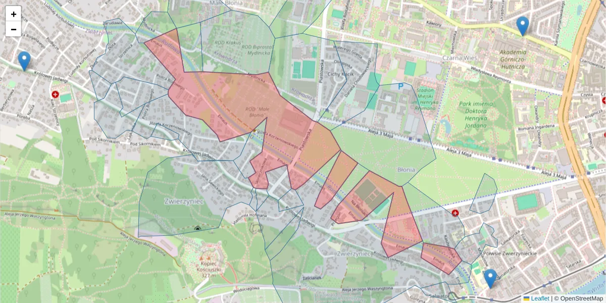 Szczegółowa mapa kodu pocztowego 30-213 z granicami, sąsiednimi kodami pocztowymi i urzędami pocztowymi
