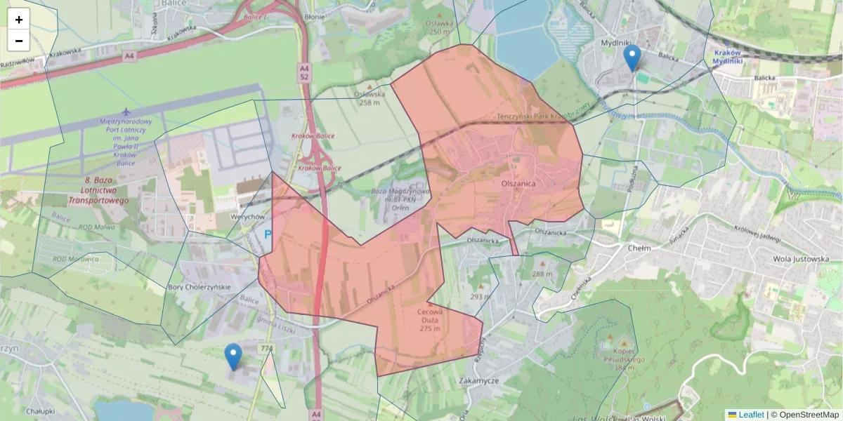 Szczegółowa mapa kodu pocztowego 30-298 z granicami, sąsiednimi kodami pocztowymi i urzędami pocztowymi