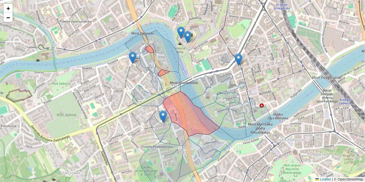 Szczegółowa mapa kodu pocztowego 30-302 z granicami, sąsiednimi kodami pocztowymi i urzędami pocztowymi