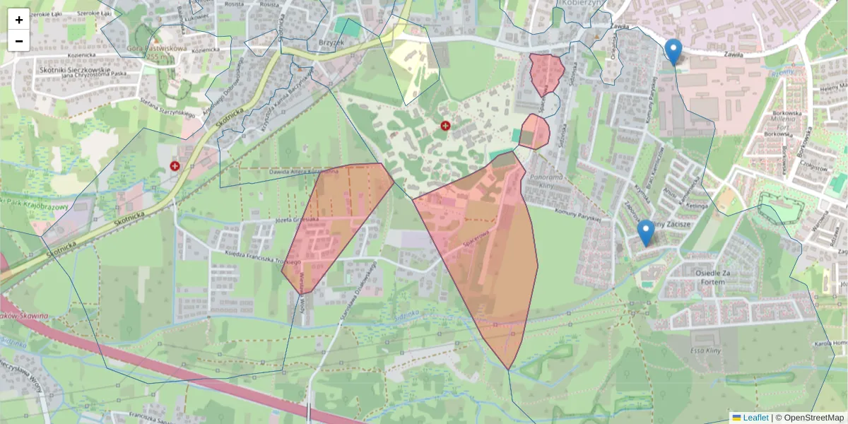 Szczegółowa mapa kodu pocztowego 30-391 z granicami, sąsiednimi kodami pocztowymi i urzędami pocztowymi