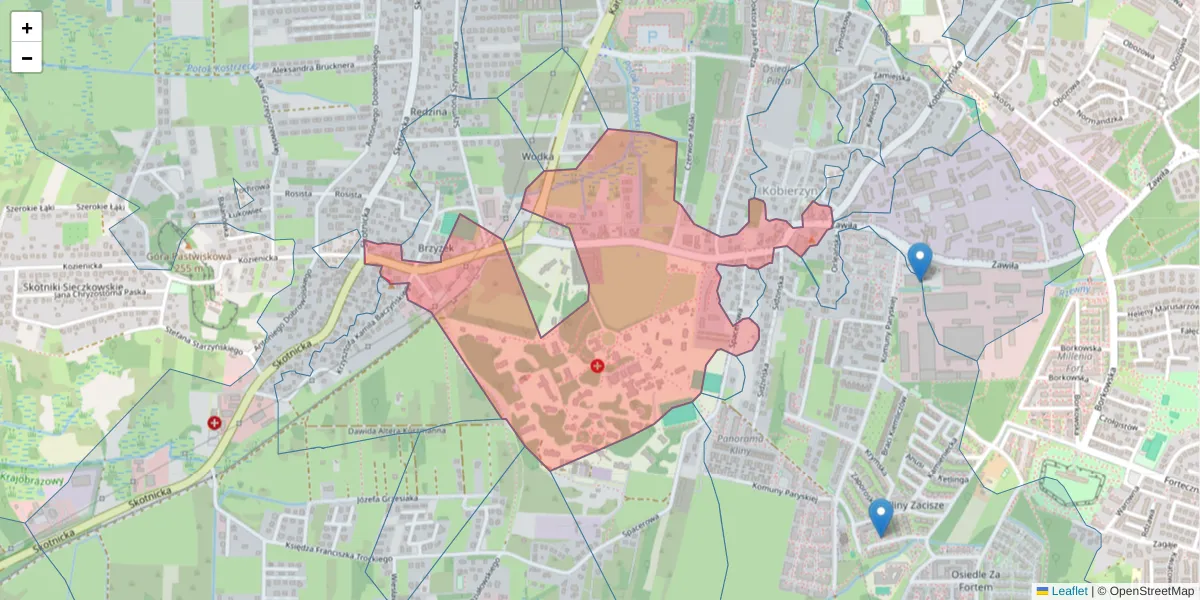 Szczegółowa mapa kodu pocztowego 30-393 z granicami, sąsiednimi kodami pocztowymi i urzędami pocztowymi