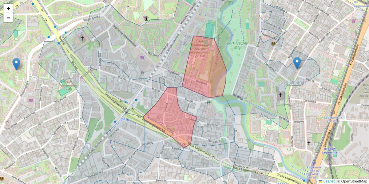 Szczegółowa mapa kodu pocztowego 30-410 z granicami, sąsiednimi kodami pocztowymi i urzędami pocztowymi