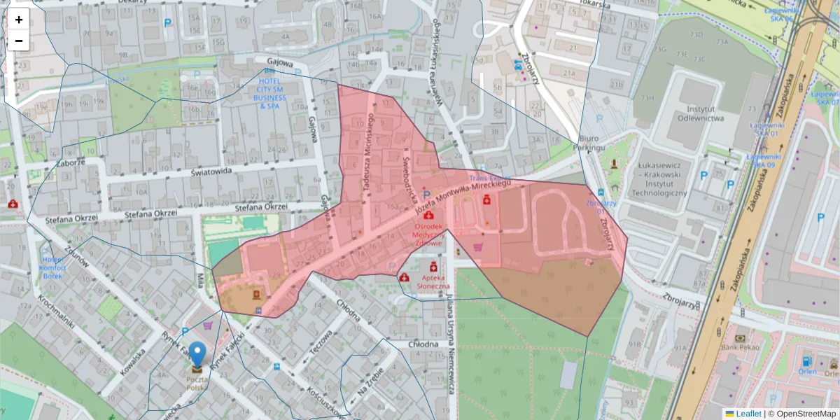 Szczegółowa mapa kodu pocztowego 30-426 z granicami, sąsiednimi kodami pocztowymi i urzędami pocztowymi