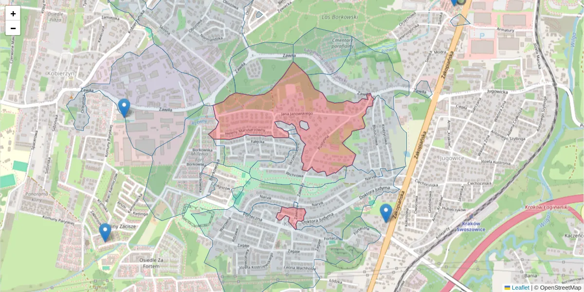 Szczegółowa mapa kodu pocztowego 30-440 z granicami, sąsiednimi kodami pocztowymi i urzędami pocztowymi