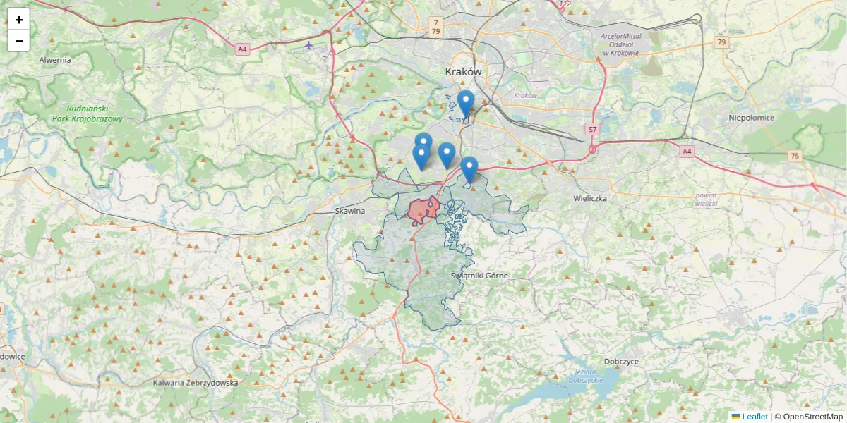 Szczegółowa mapa kodu pocztowego 30-444 z granicami, sąsiednimi kodami pocztowymi i urzędami pocztowymi