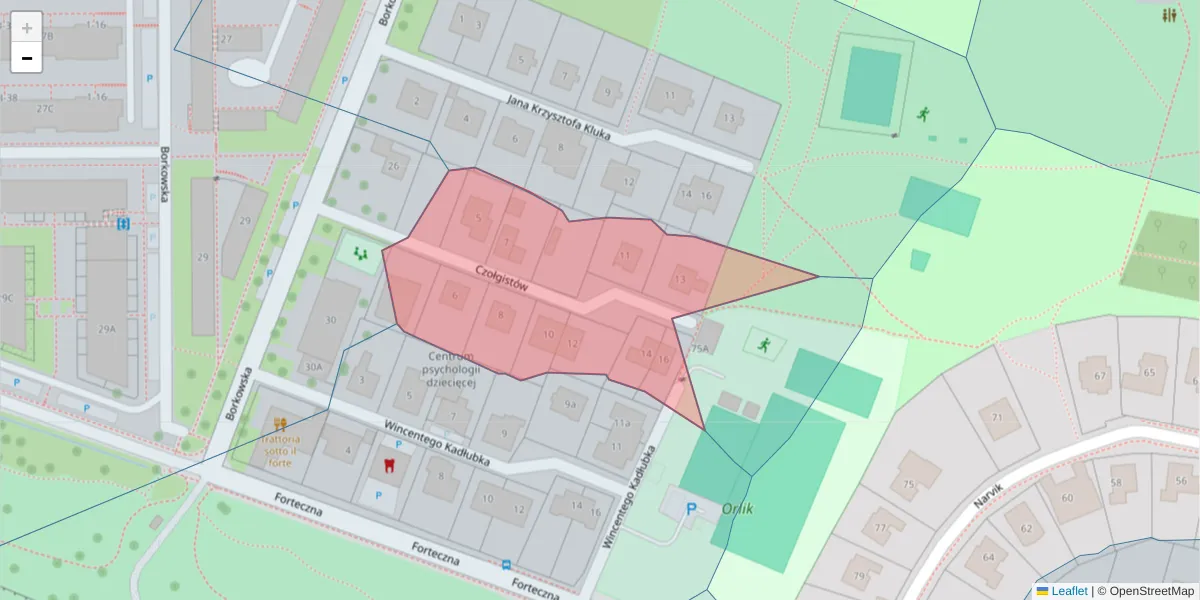 Szczegółowa mapa kodu pocztowego 30-445 z granicami, sąsiednimi kodami pocztowymi i urzędami pocztowymi
