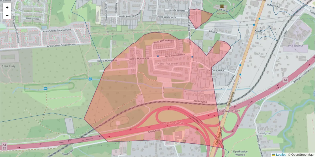Szczegółowa mapa kodu pocztowego 30-498 z granicami, sąsiednimi kodami pocztowymi i urzędami pocztowymi