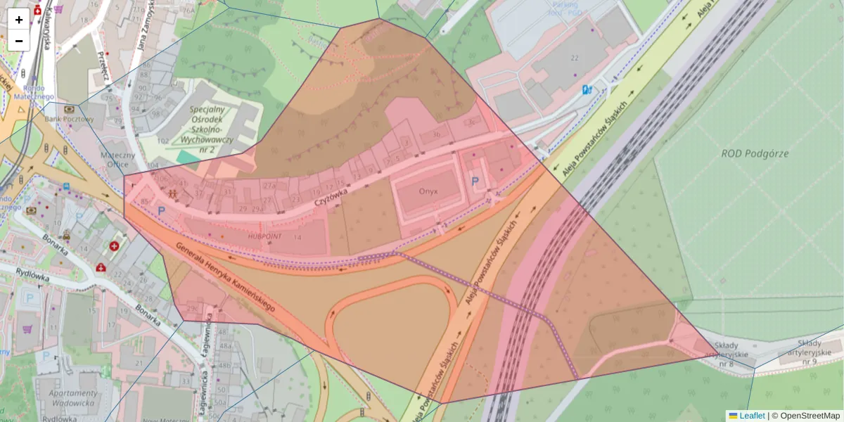 Szczegółowa mapa kodu pocztowego 30-526 z granicami, sąsiednimi kodami pocztowymi i urzędami pocztowymi
