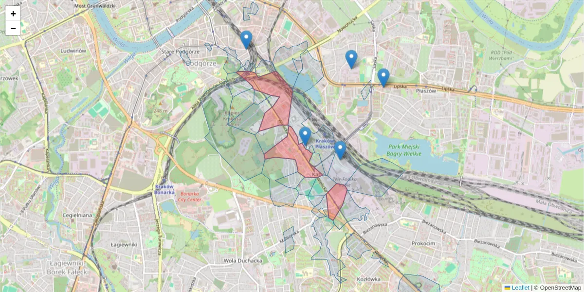 Szczegółowa mapa kodu pocztowego 30-552 z granicami, sąsiednimi kodami pocztowymi i urzędami pocztowymi