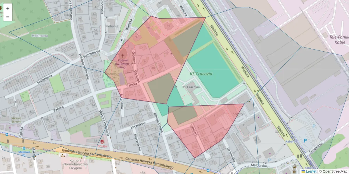 Szczegółowa mapa kodu pocztowego 30-560 z granicami, sąsiednimi kodami pocztowymi i urzędami pocztowymi