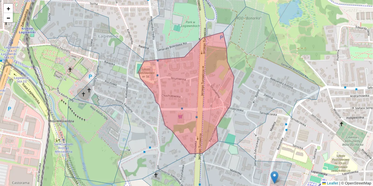 Szczegółowa mapa kodu pocztowego 30-609 z granicami, sąsiednimi kodami pocztowymi i urzędami pocztowymi