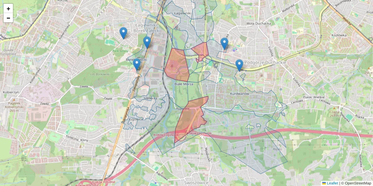 Szczegółowa mapa kodu pocztowego 30-610 z granicami, sąsiednimi kodami pocztowymi i urzędami pocztowymi