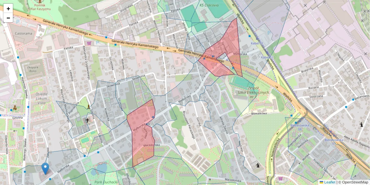 Szczegółowa mapa kodu pocztowego 30-625 z granicami, sąsiednimi kodami pocztowymi i urzędami pocztowymi