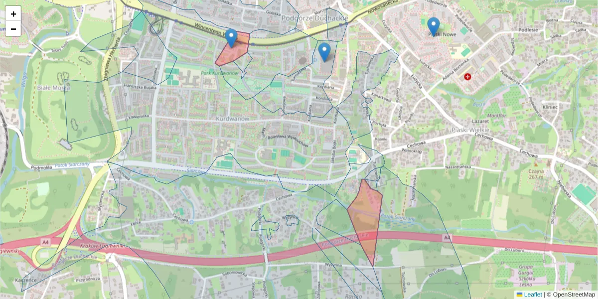Szczegółowa mapa kodu pocztowego 30-647 z granicami, sąsiednimi kodami pocztowymi i urzędami pocztowymi