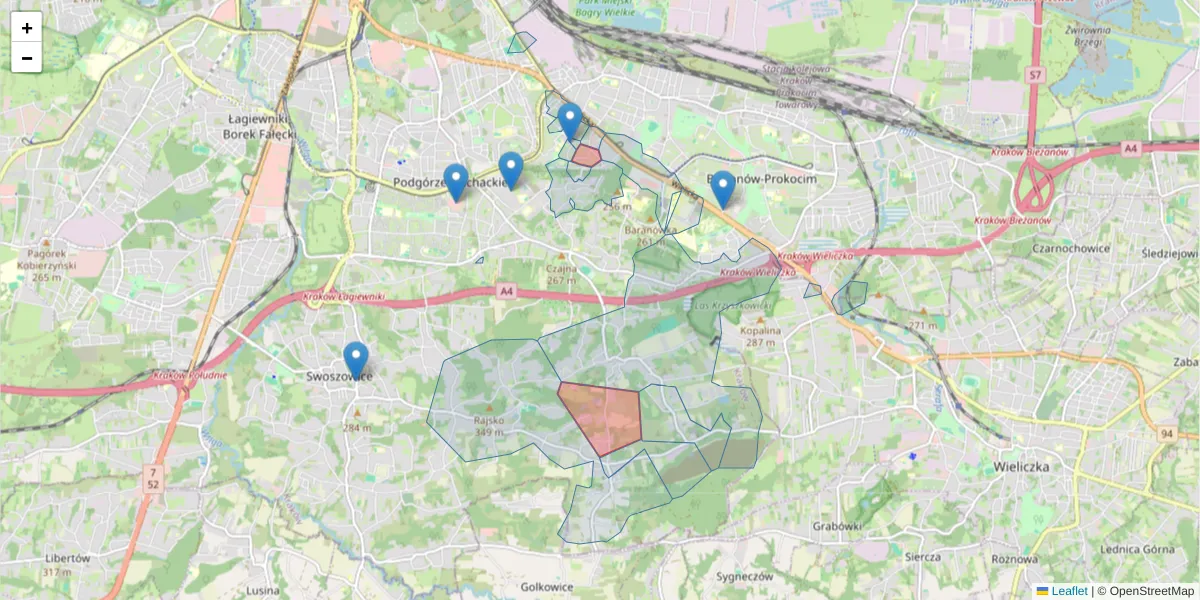 Szczegółowa mapa kodu pocztowego 30-669 z granicami, sąsiednimi kodami pocztowymi i urzędami pocztowymi