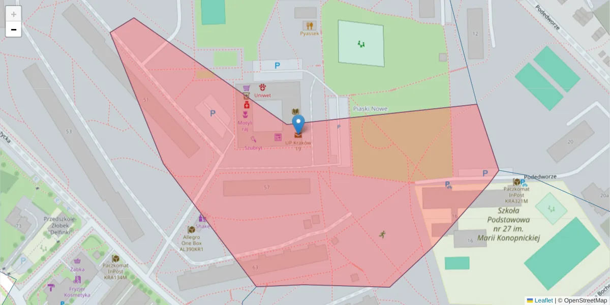Szczegółowa mapa kodu pocztowego 30-692 z granicami, sąsiednimi kodami pocztowymi i urzędami pocztowymi