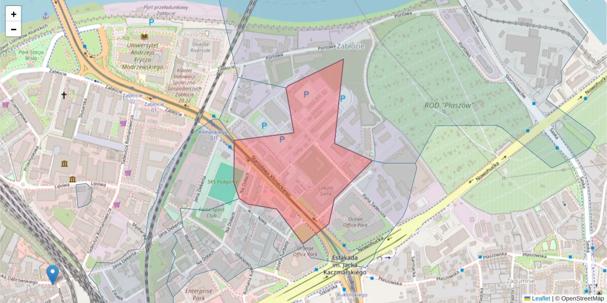 Szczegółowa mapa kodu pocztowego 30-705 z granicami, sąsiednimi kodami pocztowymi i urzędami pocztowymi