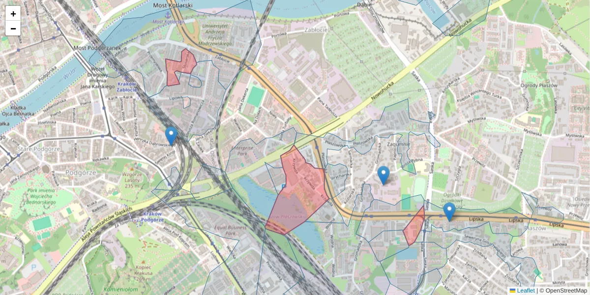Szczegółowa mapa kodu pocztowego 30-710 z granicami, sąsiednimi kodami pocztowymi i urzędami pocztowymi