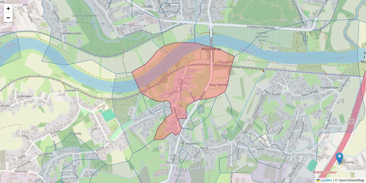 Szczegółowa mapa kodu pocztowego 30-739 z granicami, sąsiednimi kodami pocztowymi i urzędami pocztowymi