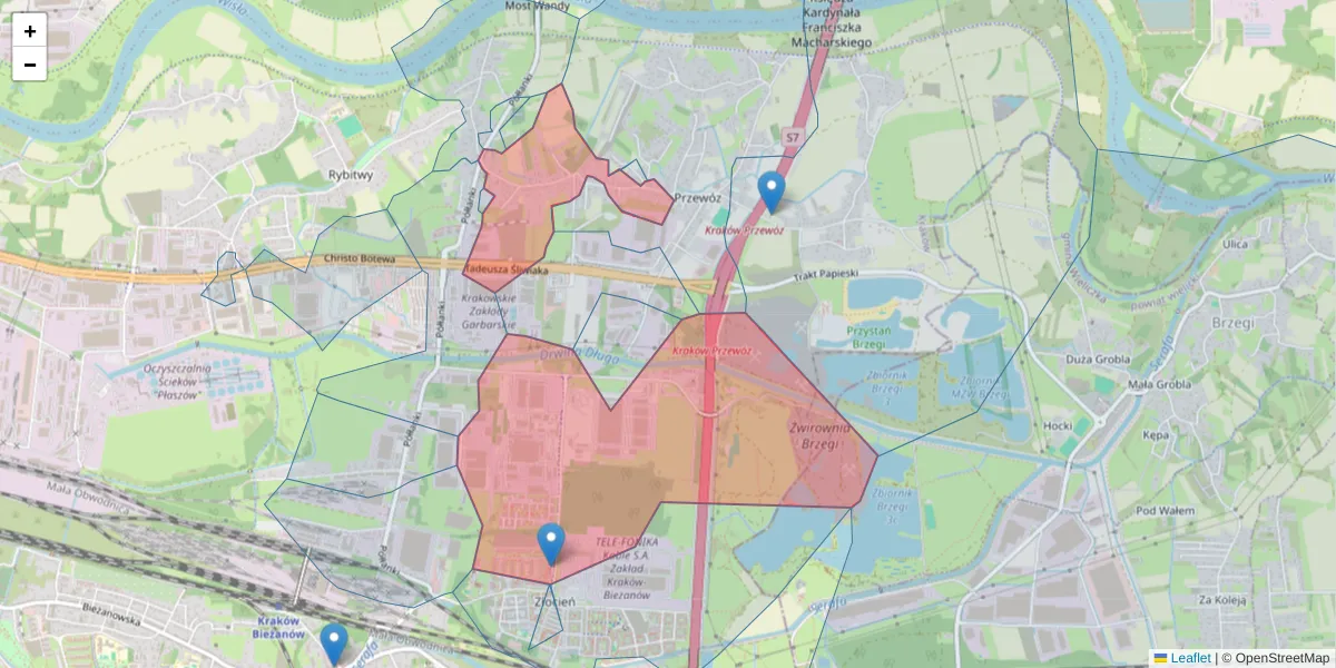 Szczegółowa mapa kodu pocztowego 30-741 z granicami, sąsiednimi kodami pocztowymi i urzędami pocztowymi