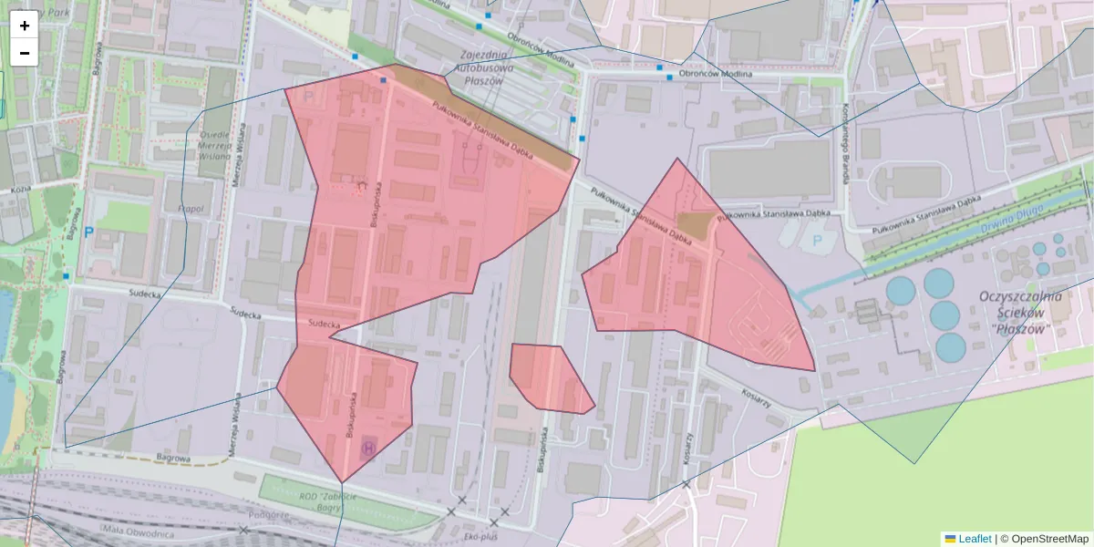 Szczegółowa mapa kodu pocztowego 30-832 z granicami, sąsiednimi kodami pocztowymi i urzędami pocztowymi