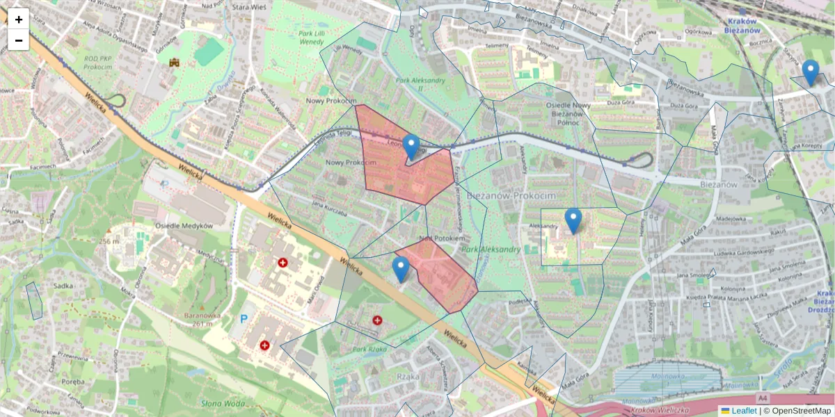 Szczegółowa mapa kodu pocztowego 30-835 z granicami, sąsiednimi kodami pocztowymi i urzędami pocztowymi