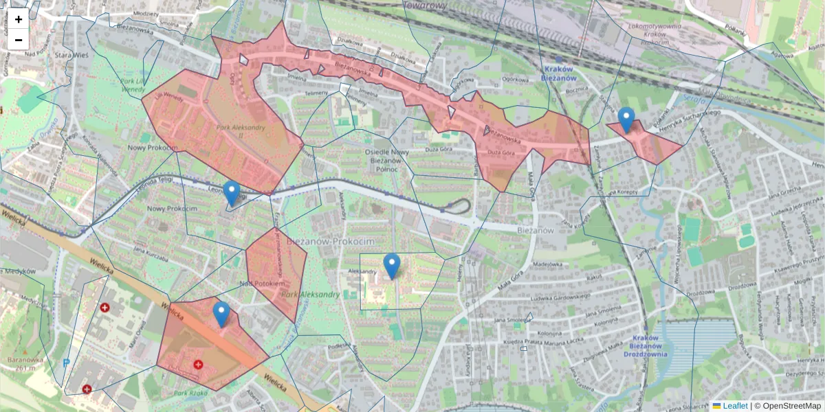 Szczegółowa mapa kodu pocztowego 30-836 z granicami, sąsiednimi kodami pocztowymi i urzędami pocztowymi