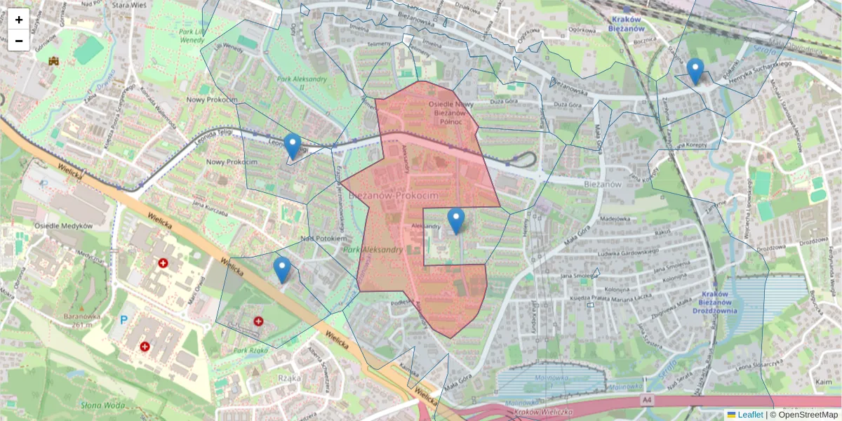 Szczegółowa mapa kodu pocztowego 30-837 z granicami, sąsiednimi kodami pocztowymi i urzędami pocztowymi