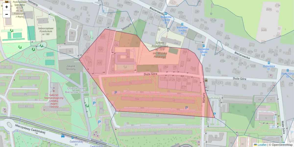 Szczegółowa mapa kodu pocztowego 30-857 z granicami, sąsiednimi kodami pocztowymi i urzędami pocztowymi