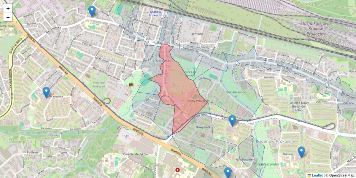 Szczegółowa mapa kodu pocztowego 30-867 z granicami, sąsiednimi kodami pocztowymi i urzędami pocztowymi