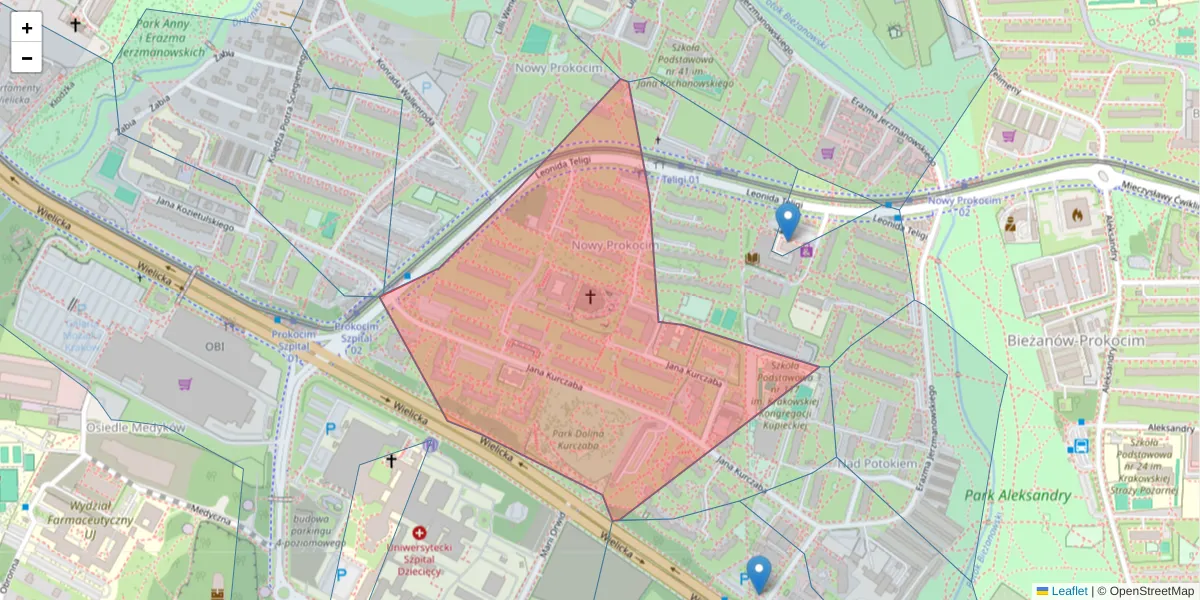 Szczegółowa mapa kodu pocztowego 30-868 z granicami, sąsiednimi kodami pocztowymi i urzędami pocztowymi