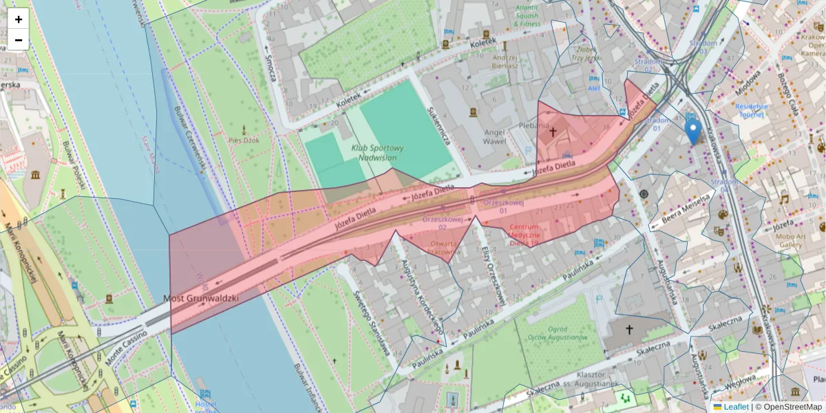 Szczegółowa mapa kodu pocztowego 31-070 z granicami, sąsiednimi kodami pocztowymi i urzędami pocztowymi