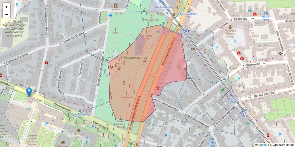 Szczegółowa mapa kodu pocztowego 31-120 z granicami, sąsiednimi kodami pocztowymi i urzędami pocztowymi
