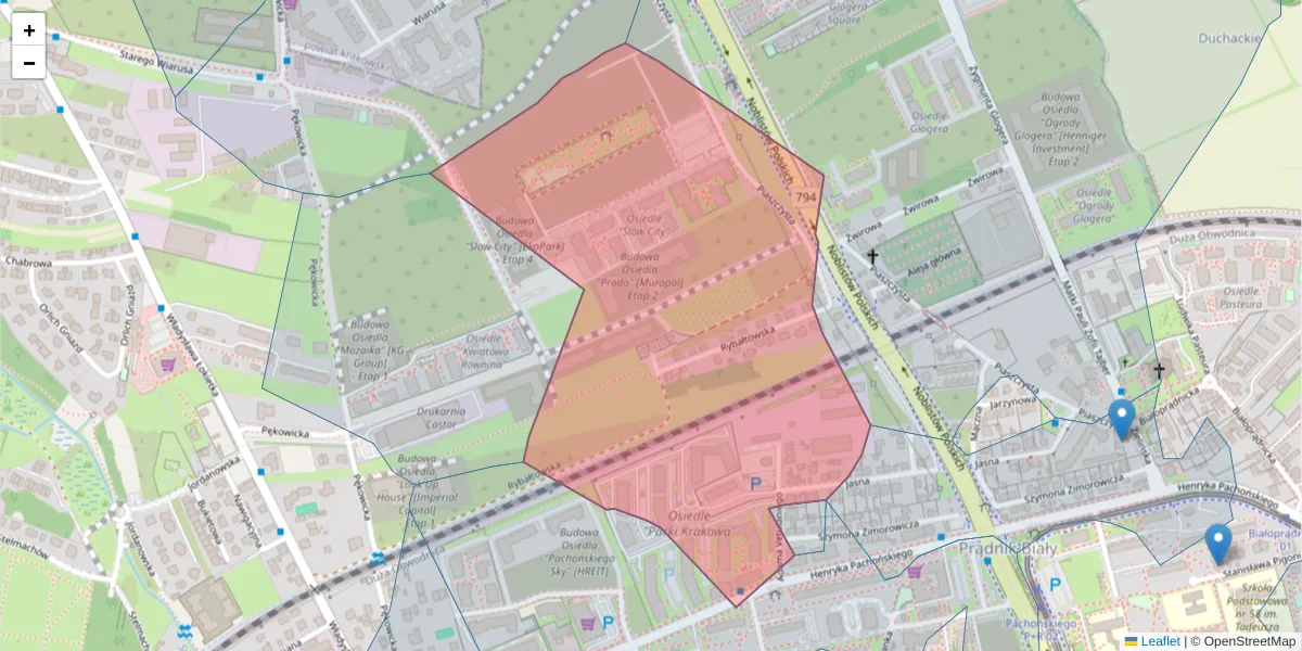 Szczegółowa mapa kodu pocztowego 31-226 z granicami, sąsiednimi kodami pocztowymi i urzędami pocztowymi