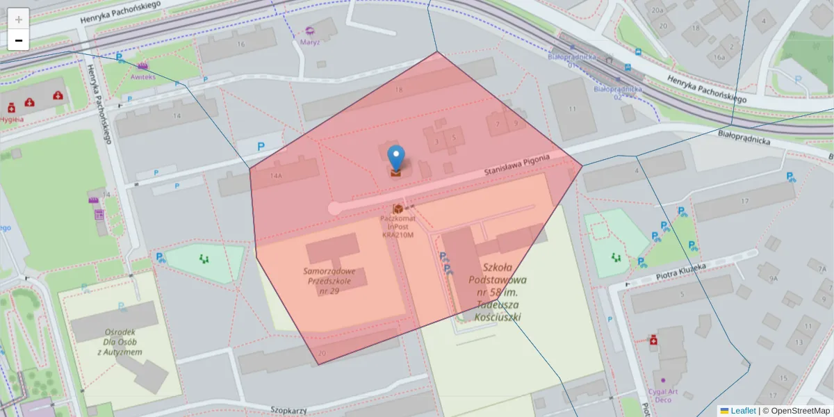 Szczegółowa mapa kodu pocztowego 31-233 z granicami, sąsiednimi kodami pocztowymi i urzędami pocztowymi