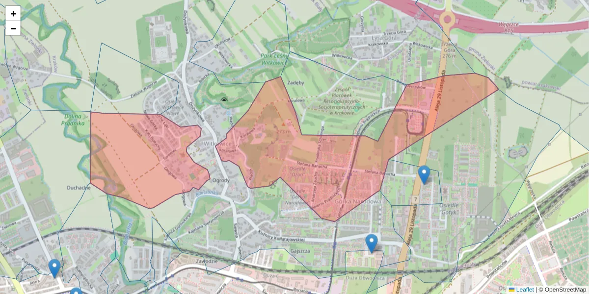 Szczegółowa mapa kodu pocztowego 31-235 z granicami, sąsiednimi kodami pocztowymi i urzędami pocztowymi