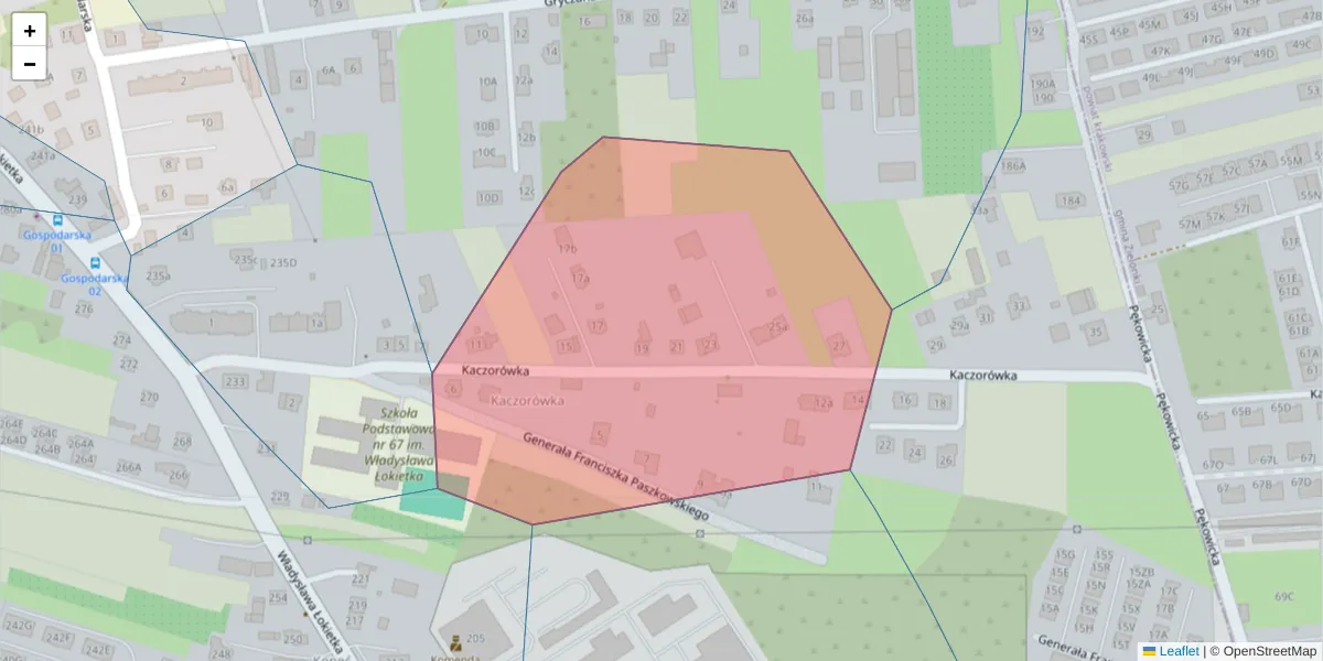 Szczegółowa mapa kodu pocztowego 31-264 z granicami, sąsiednimi kodami pocztowymi i urzędami pocztowymi