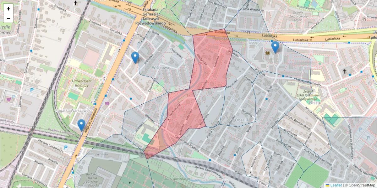 Szczegółowa mapa kodu pocztowego 31-411 z granicami, sąsiednimi kodami pocztowymi i urzędami pocztowymi