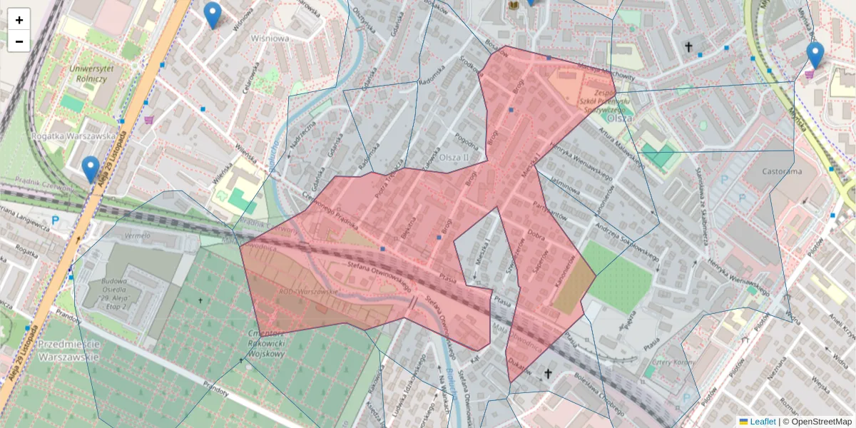 Szczegółowa mapa kodu pocztowego 31-431 z granicami, sąsiednimi kodami pocztowymi i urzędami pocztowymi
