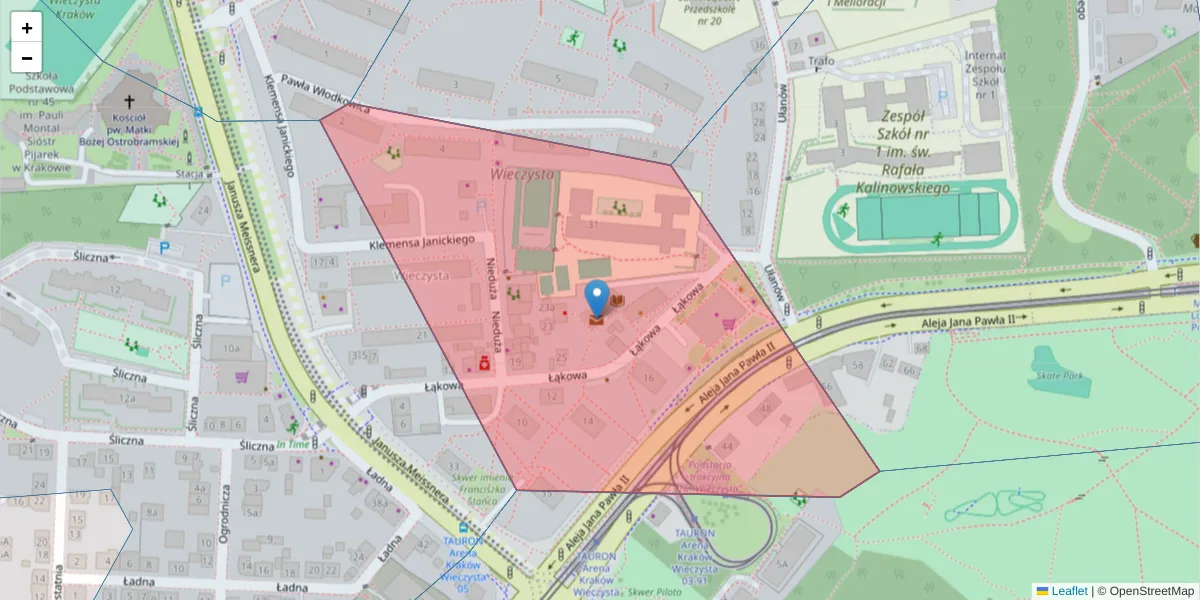Szczegółowa mapa kodu pocztowego 31-446 z granicami, sąsiednimi kodami pocztowymi i urzędami pocztowymi