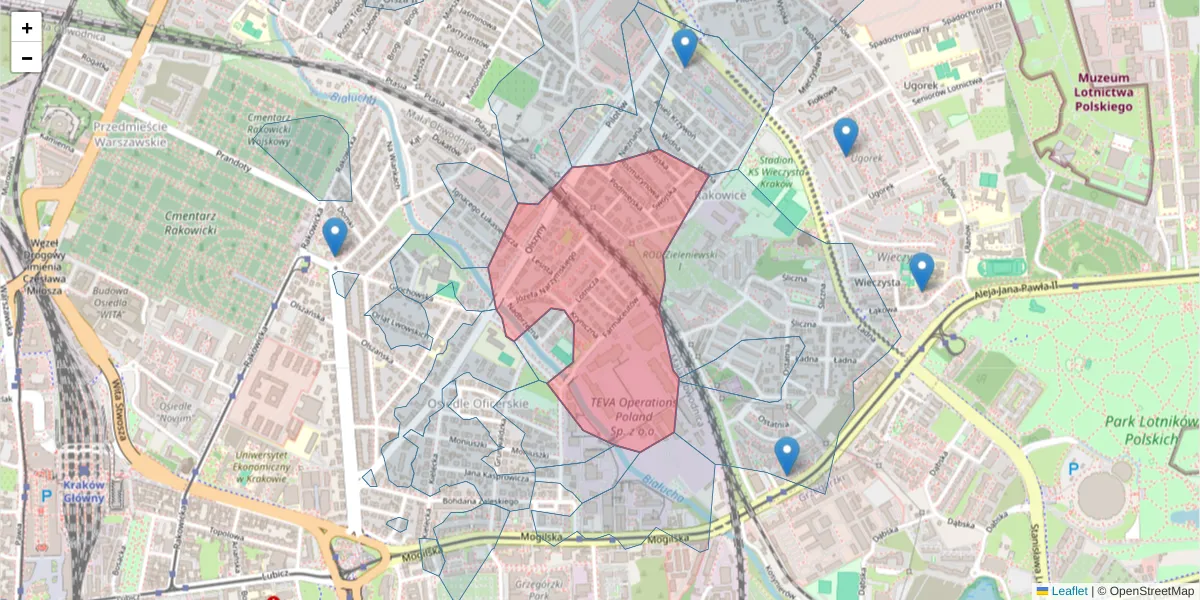 Szczegółowa mapa kodu pocztowego 31-463 z granicami, sąsiednimi kodami pocztowymi i urzędami pocztowymi