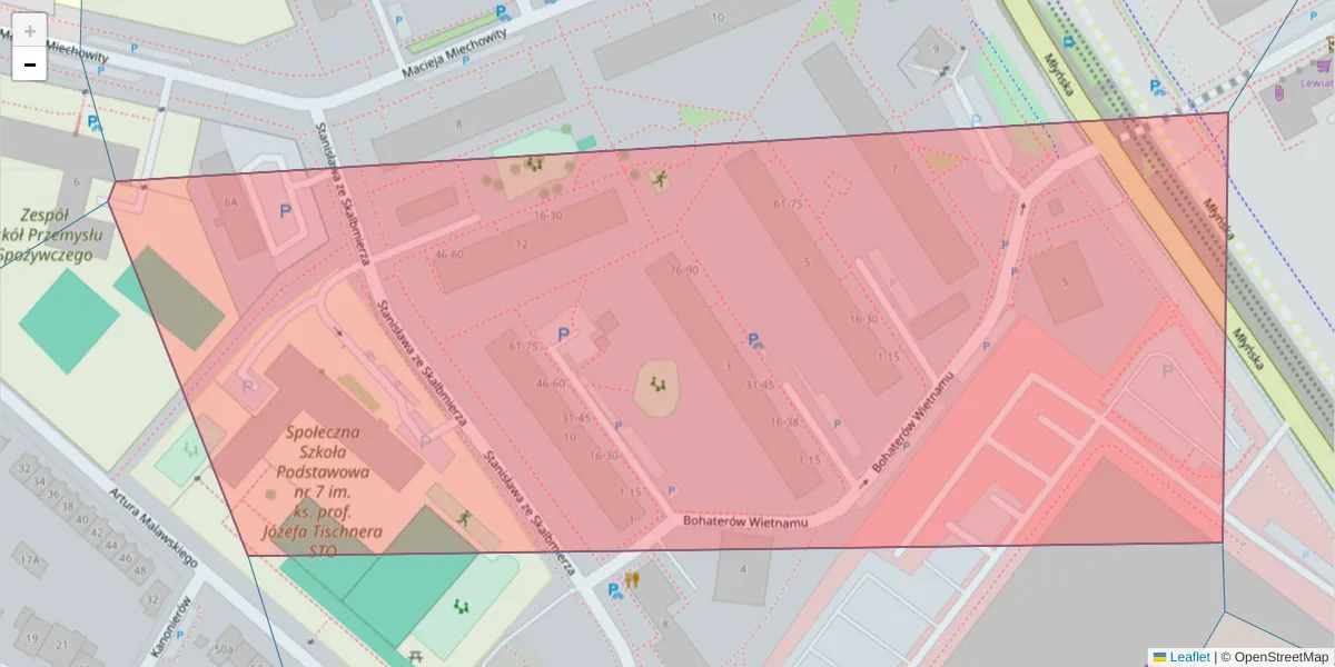 Szczegółowa mapa kodu pocztowego 31-477 z granicami, sąsiednimi kodami pocztowymi i urzędami pocztowymi