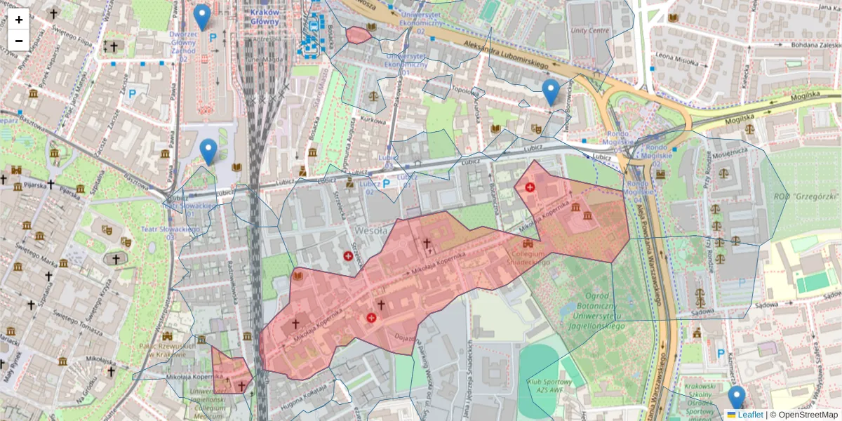 Szczegółowa mapa kodu pocztowego 31-501 z granicami, sąsiednimi kodami pocztowymi i urzędami pocztowymi