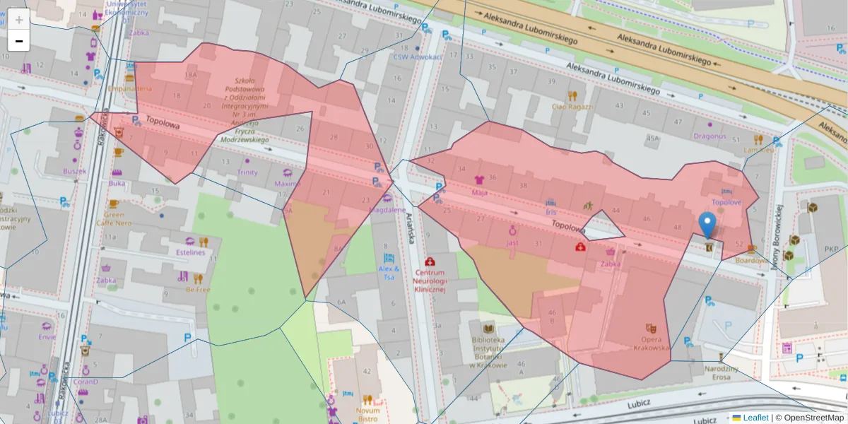Szczegółowa mapa kodu pocztowego 31-506 z granicami, sąsiednimi kodami pocztowymi i urzędami pocztowymi
