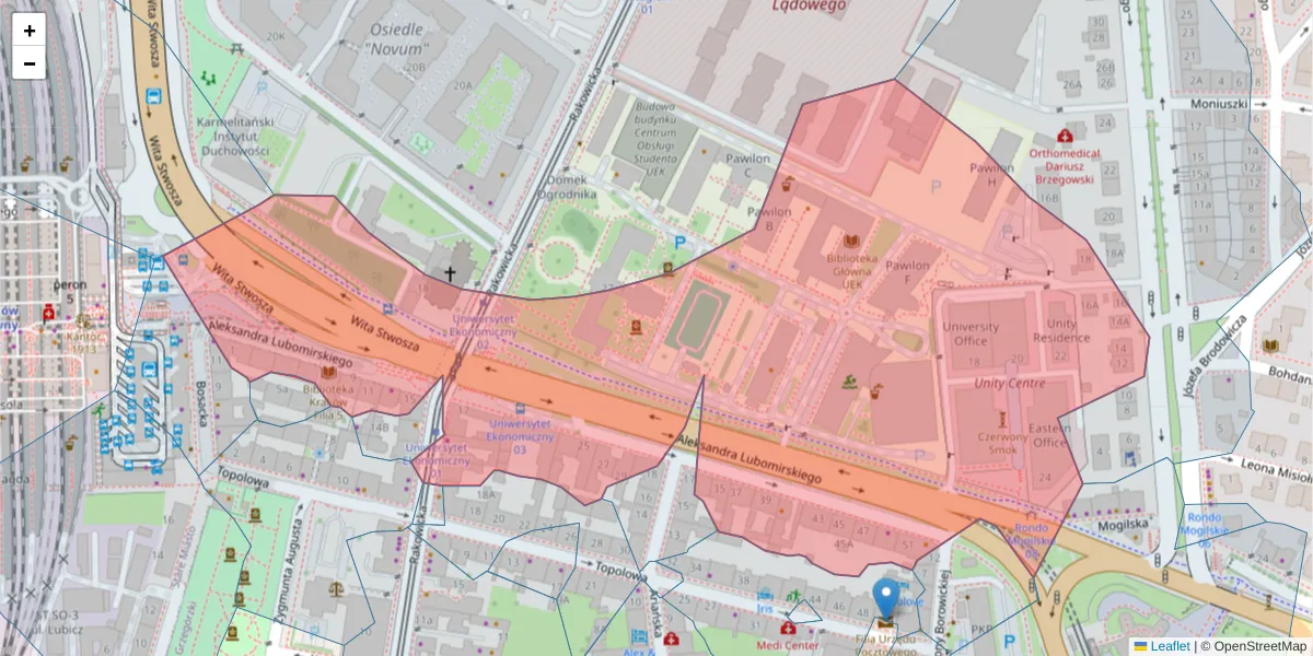 Szczegółowa mapa kodu pocztowego 31-509 z granicami, sąsiednimi kodami pocztowymi i urzędami pocztowymi